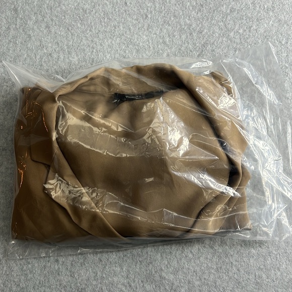 Theory Womens Large Truffle Brown Faux Wrap Front V Neck Notched Collar Silk Top - Picture 13 of 13